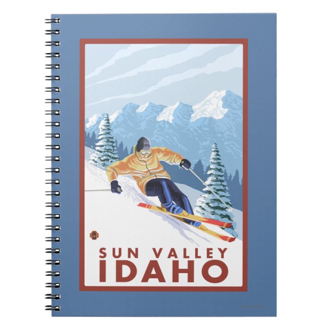 Caderno Espiral Downhill Snow Skier - Sun Valley, Idaho (Frente)
