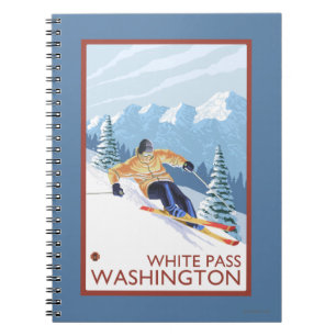 Caderno Espiral Downhill Snow Skier - White Pass, Washington