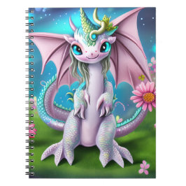 Caderno Espiral Dragão Bebê Sorridente e Bonito com Flores