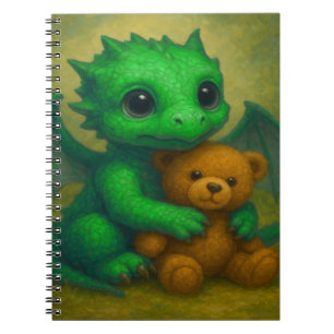 Caderno Espiral Dragão-Bebê Verde-Cachorro-Cachorro, com Urso-Tedd