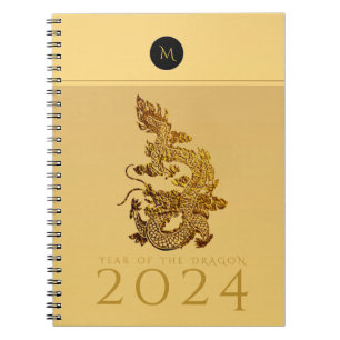 Caderno Espiral Dragão Chinês Ano 2024 Monograma Elegante N