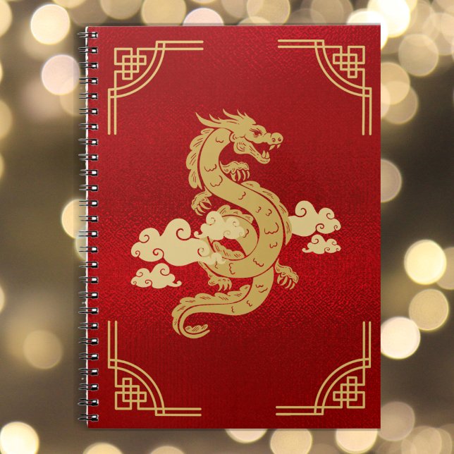 Caderno Espiral Dragão Chinês Vermelho e Dourado (Criador carregado)