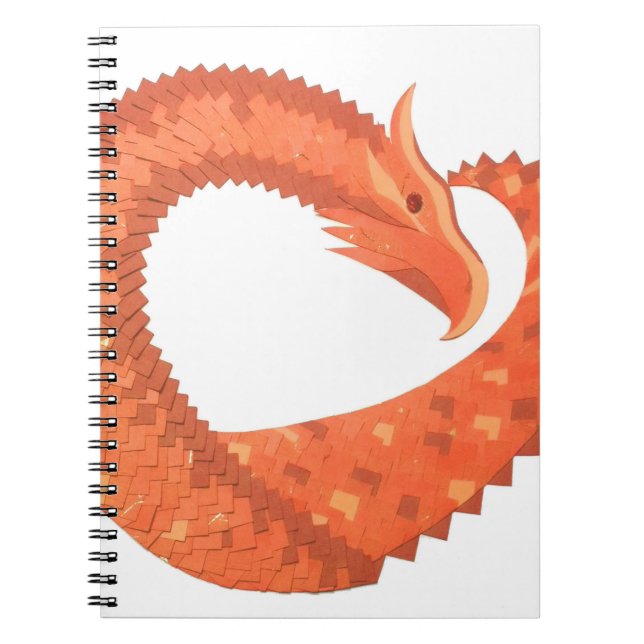 Caderno Espiral Dragão de coração laranja em branco (Frente)