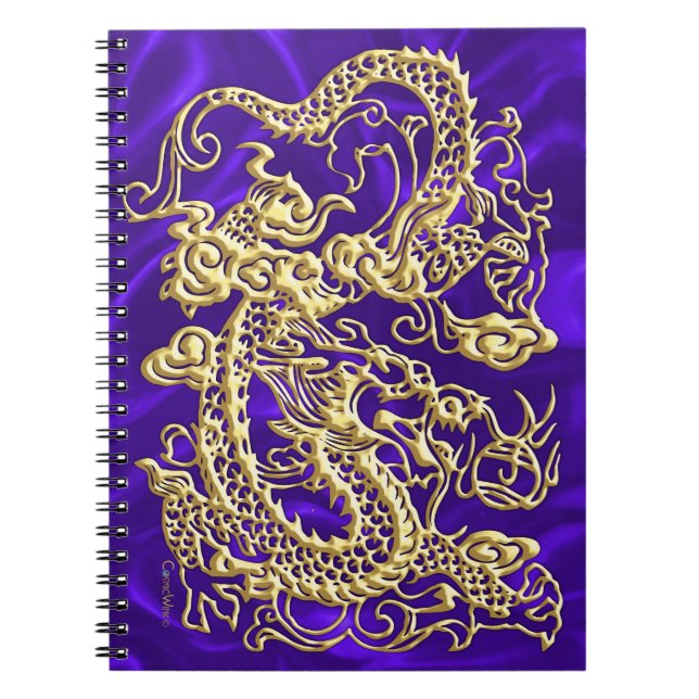 Caderno Espiral Dragão Dourado com relevo no Impressão de Satin Ro (Frente)