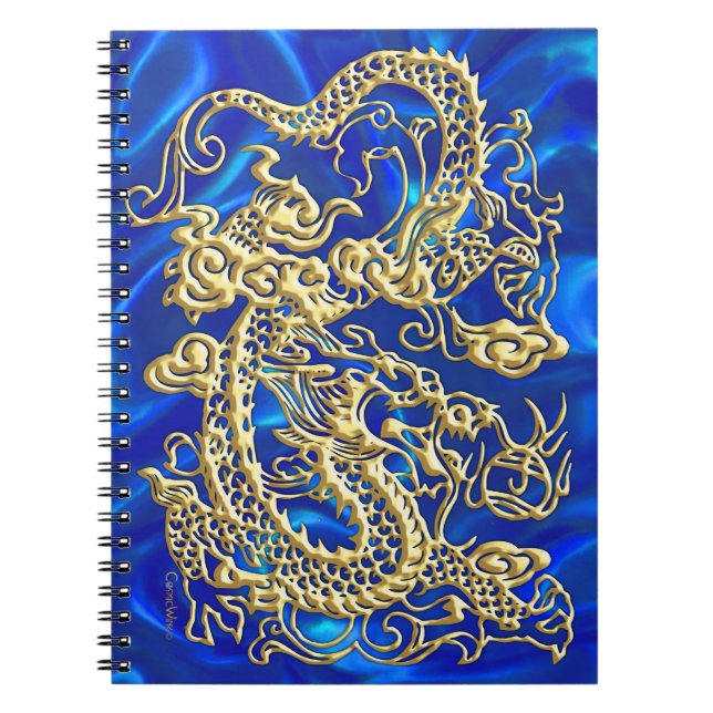 Caderno Espiral Dragão Dourado embutido (Frente)