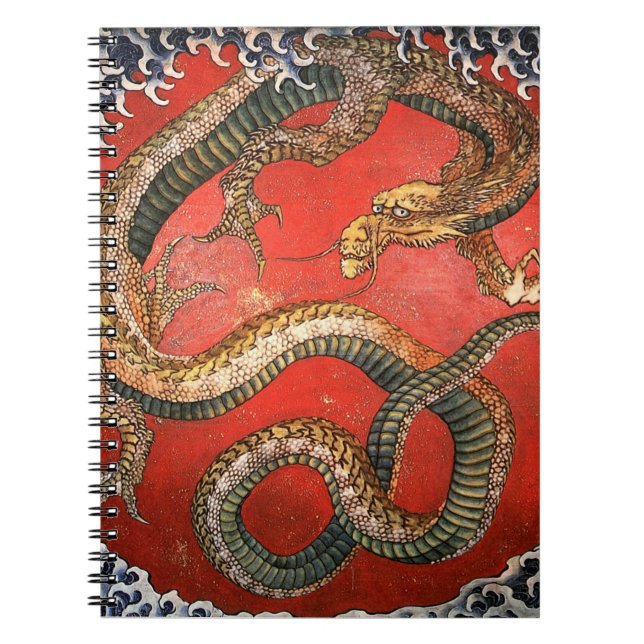 Caderno Espiral Dragão, Hokusai, Belas Artes Japonesas (Frente)