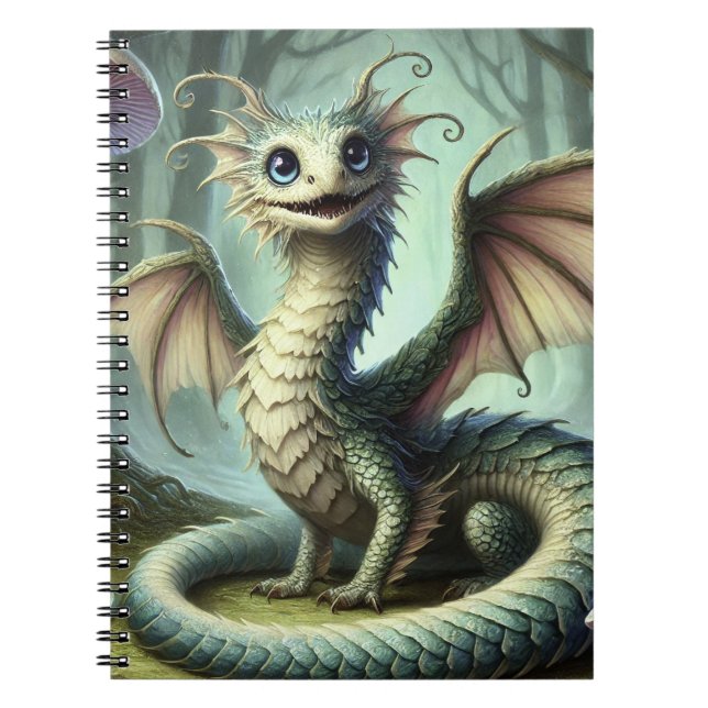 Caderno Espiral Dragão Jabberwocky - Criatura da Fantasia Cuta (Frente)