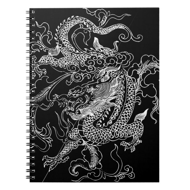 Caderno Espiral Dragão Negro e Branco (Frente)