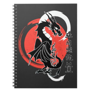 Caderno Espiral Dragão negro, lua vermelha