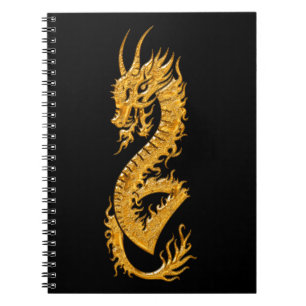 Caderno Espiral Dragão oriental dourado 02 var