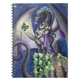 Caderno Espiral Dragão preto com arte do dragão da borboleta