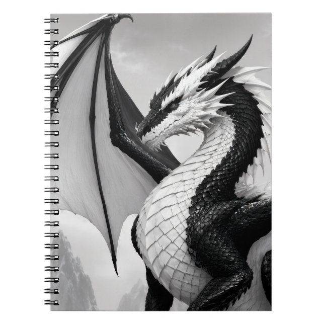 Caderno Espiral Dragão preto e branco (Frente)