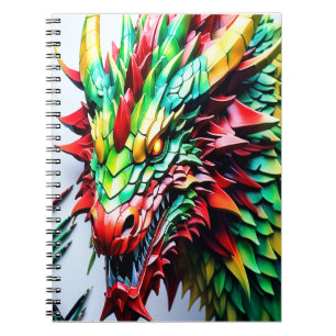 Caderno Espiral Dragão respirador de incêndio verde e vermelho