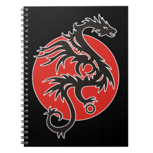 Caderno Espiral Dragão Sol - preto vermelho branco + suas ideias