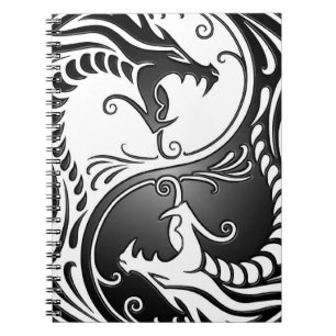 Caderno Espiral Dragões, branco e preto de Yin Yang