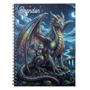Caderno Espiral Dragões Celestiais ao Luar Personalizados
