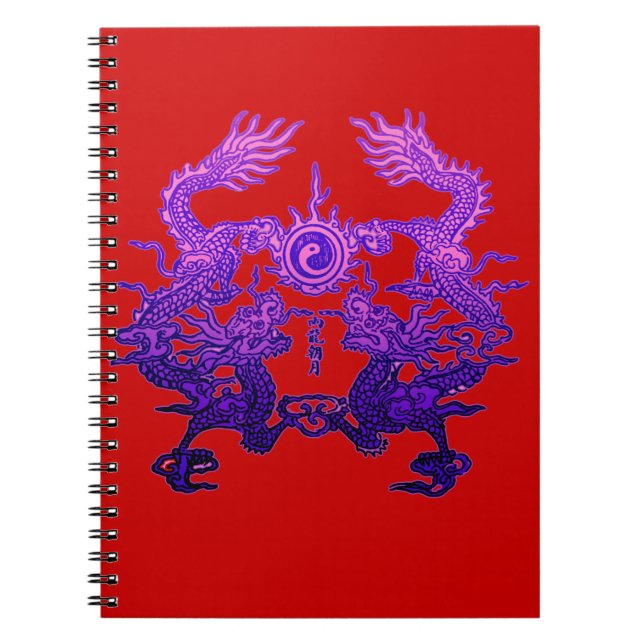 Caderno Espiral Dragões CHINESES do roxo do ANO NOVO (Frente)