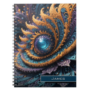 Caderno Espiral Dragon Eye Modern Abstrato Geométrico Nome Fractal
