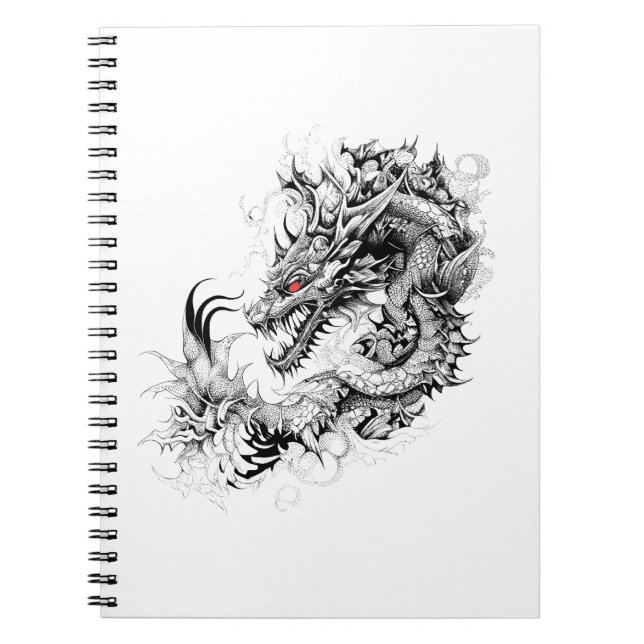 Caderno Espiral Dragon Fantasy Wild Animal Illustration Art Tattoo (Frente)