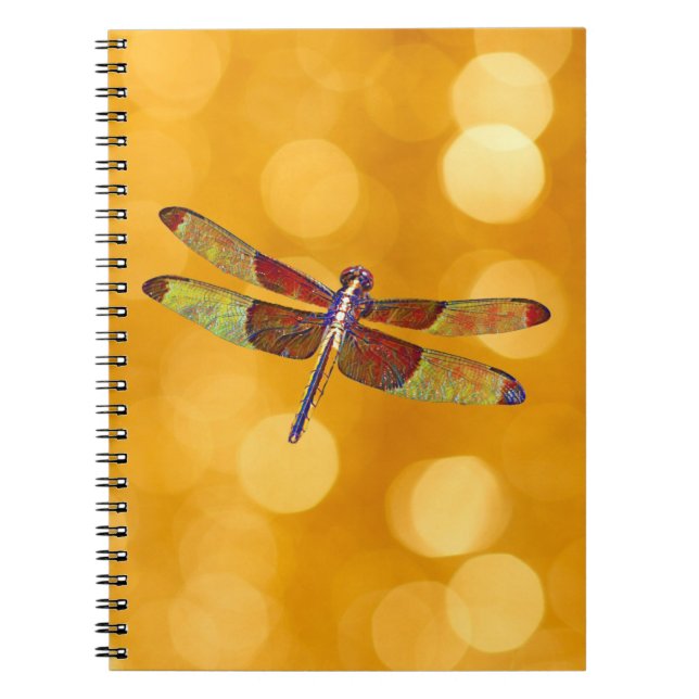 Caderno Espiral Dragonfly Art no notebook Dourado Diário (Frente)