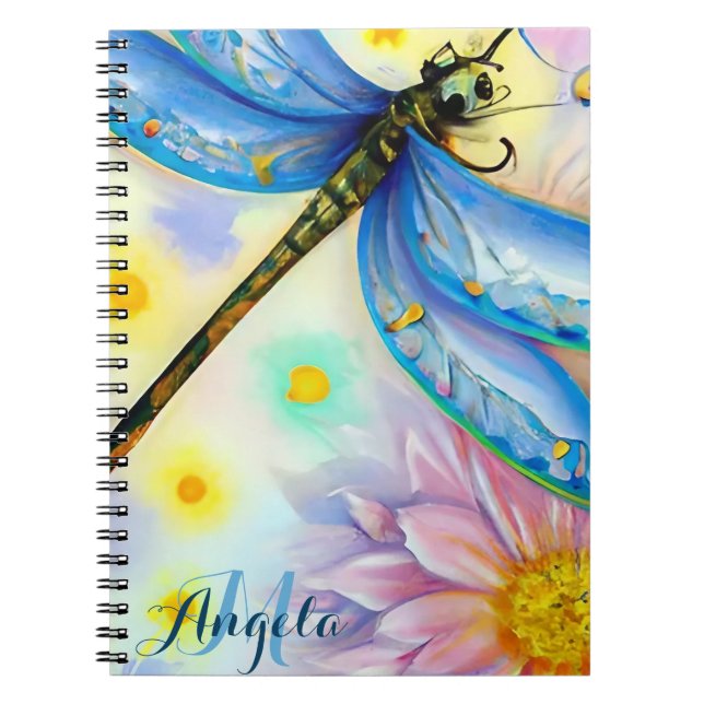 Caderno Espiral Dragonfly Azul Wing, Personalize (Frente)