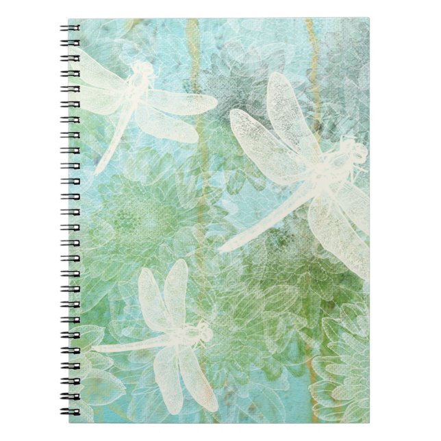 Caderno Espiral Dragonfly E Padrão Flor (Frente)