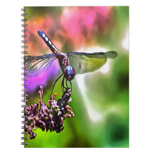 Caderno Espiral Dragonfly em pintura realística verde e azul