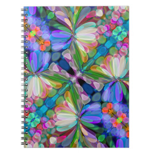 Caderno Espiral Dragonfly Garden Abstrato Floral
