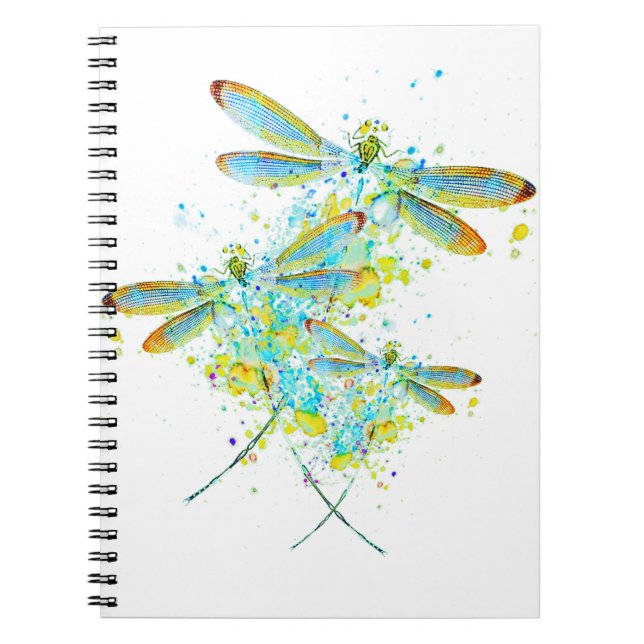 Caderno Espiral Dragonfly libélula azul salpicar  (Frente)