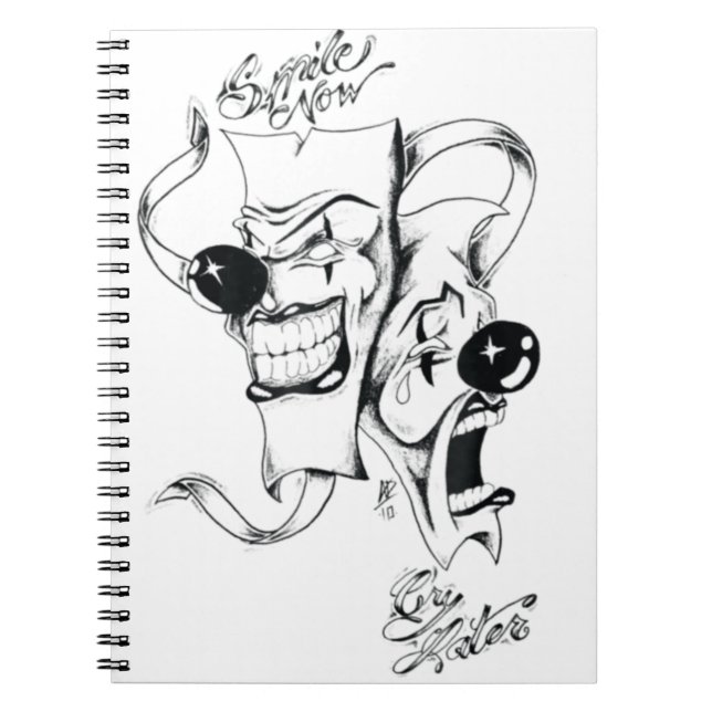 Caderno Espiral Drama Máscara Sorria Agora Chore Depois (Frente)