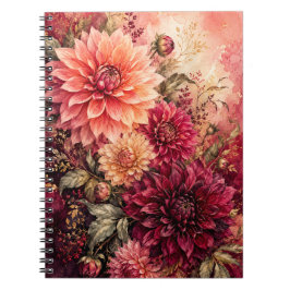 Caderno Espiral Dramático Jardim de Dália em Aquarela