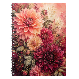 Caderno Espiral Dramático Jardim de Dália em Aquarela