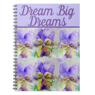 Caderno Espiral Dream Big Book Viola Purple Flower Watercolor Art