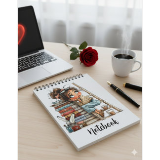 Caderno Espiral Dreamy Bookish Girl – Aesthetic Reading & Coffee