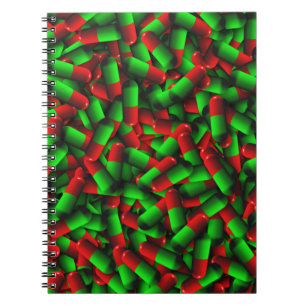 Caderno Espiral drogas de pílulas verdes vermelhas