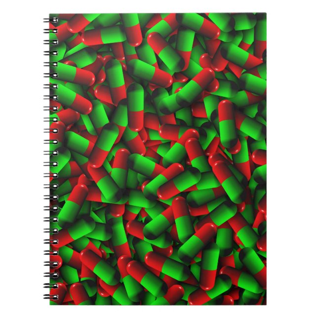 Caderno Espiral drogas de pílulas verdes vermelhas (Frente)