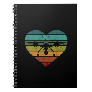 Caderno Espiral Drone In Retro Vintage Sunset Heart