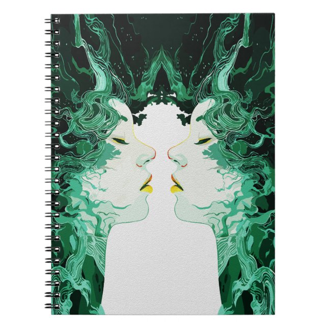 Caderno Espiral Dualidade Etérea – Reflexo Surreal no Espelho (Frente)