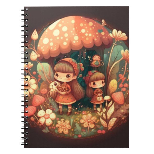 Caderno Espiral Duas raparigas bonitinhas elefantes (Frente)