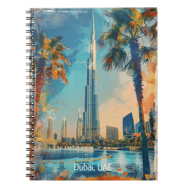 Caderno Espiral Dubai Emirados Árabes Unidos Burj Khalifa Trabalho (Frente)