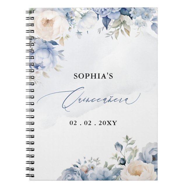 Caderno Espiral Dusty Blue Floral Quinceañera (Frente)