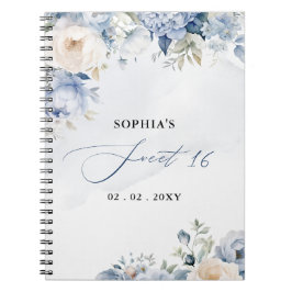 Caderno Espiral Dusty Blue Floral Sweet 16 Livro de Convidados