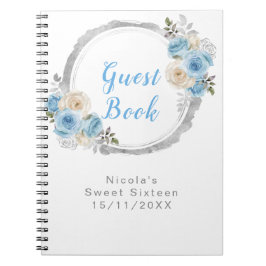 Caderno Espiral Dusty Blue Silver Elegant Flowers Sweet Sixteen