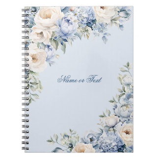 Caderno Espiral Dusty Blue Watercolor Flores De Marfim Folha De Ri
