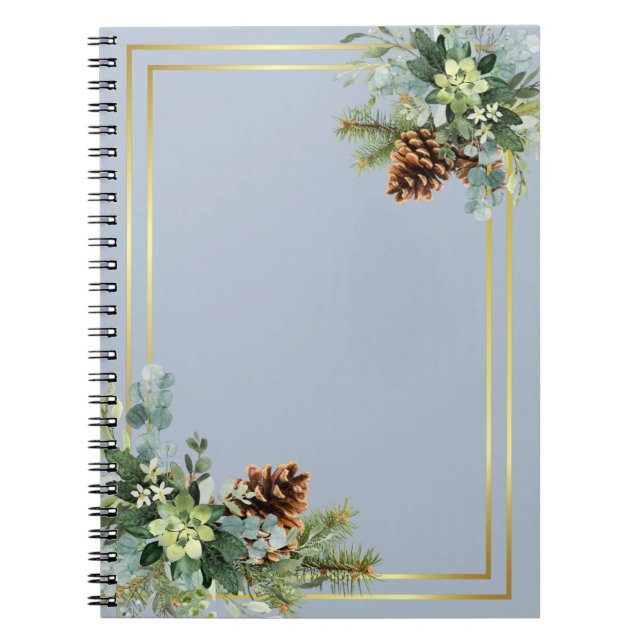 Caderno Espiral Dusty Blue Wedding Eucalyptus Greenery Orçamento (Frente)