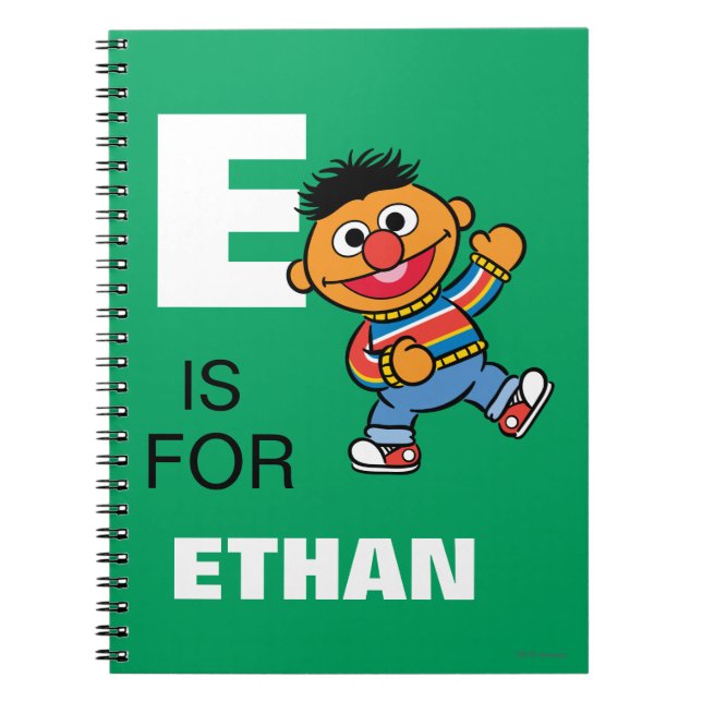 Caderno Espiral E é para Ernie | Adicione seu nome (Frente)