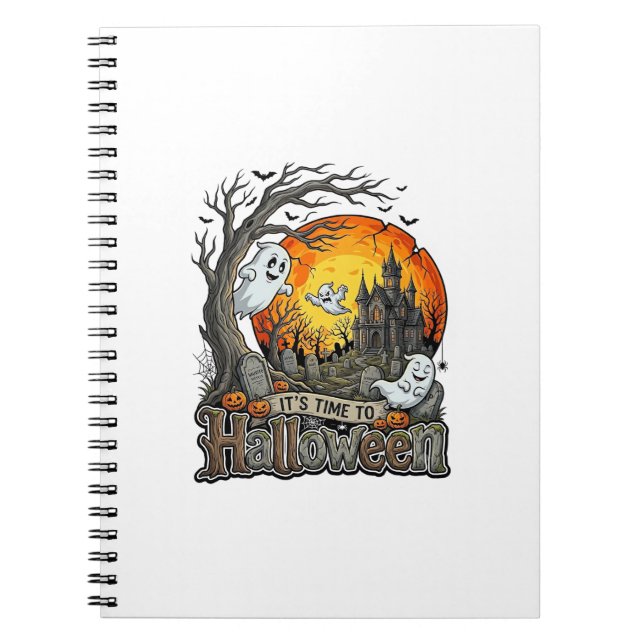 Caderno Espiral É Hora Halloween Casa Assombrada Cemitério Assusta (Frente)