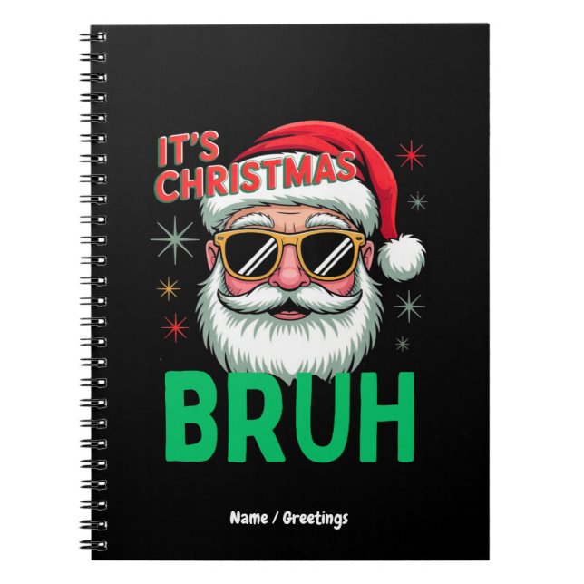 Caderno Espiral É Natal Bruh Meme Santa Retrô Engraçado Natal  (Frente)