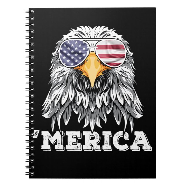 Caderno Espiral Eagle USA Sunglass 4 de julho American Flag (Frente)