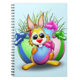Caderno Espiral Easter Bunny Funny and Cute Character Biting an Eg